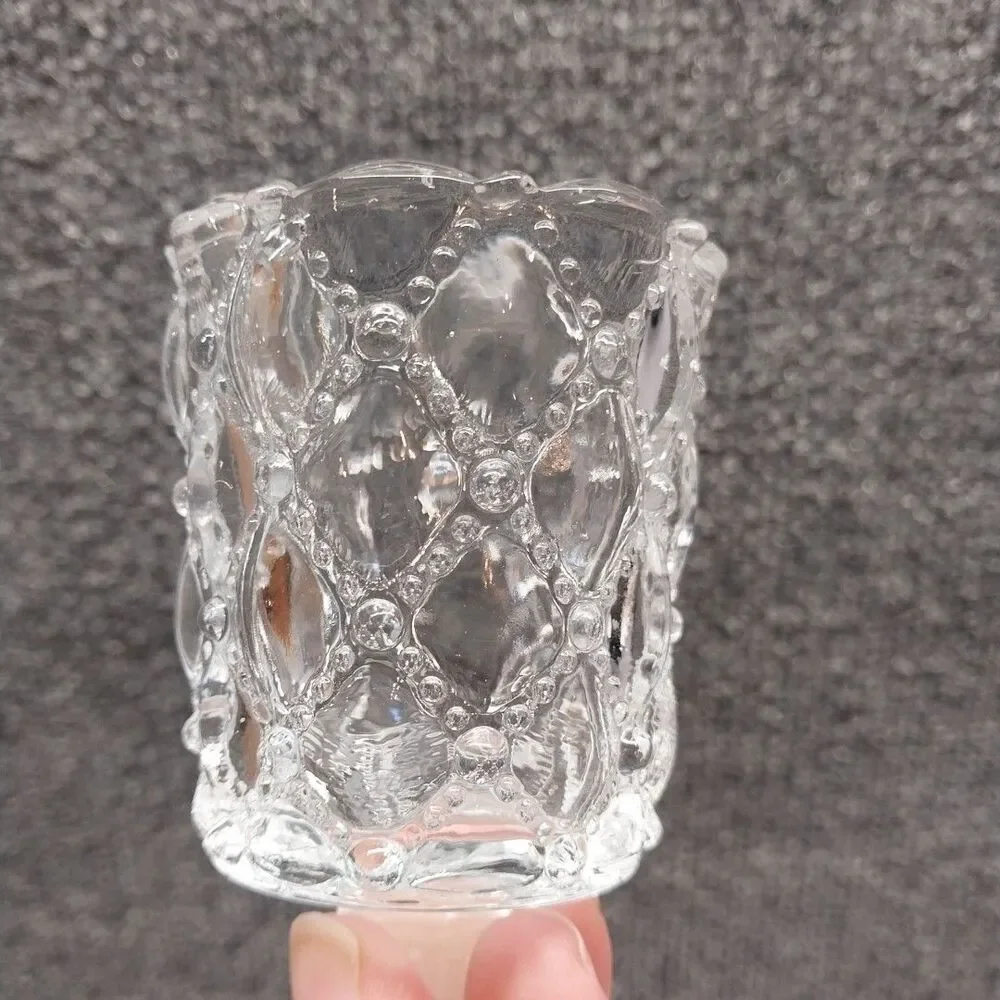 Vintage Clear Glass Double Votive Candle Holder Floral Etched Base Candelabra